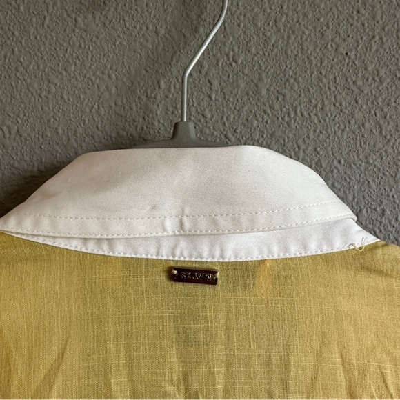 St. John Yellow Cotton Crop Sleeve Button Down Top 8 - Picture 9 of 14